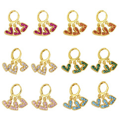 EC1822 Dainty 2022 Womans Fashion 18k Gold Plated Triple 3pcs Mini CZ Micro Pave Love Heart Charms Huggie Hoops Earrings