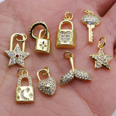 CZ8500 Tiny 18k Gold CZ Paved Lock Owl Lion Animal Charms,LIttle Mini CZ Zircon Fish Bone Dangle Charms for DIY Jewelry Making CZ8500 Tiny 18k Gold CZ Paved Lock Owl Lion Animal Charms,LIttle Mini CZ Zircon Fish Bone Dangle Charms for DIY Jewelry Making