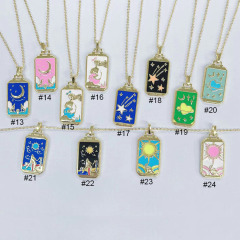 NM1250 18k Gold Plated Enamel Tarot Card Necklace,Star strength Sun Moon Symbolic Necklace Tarot Card Jewelry Mystic Jewelry