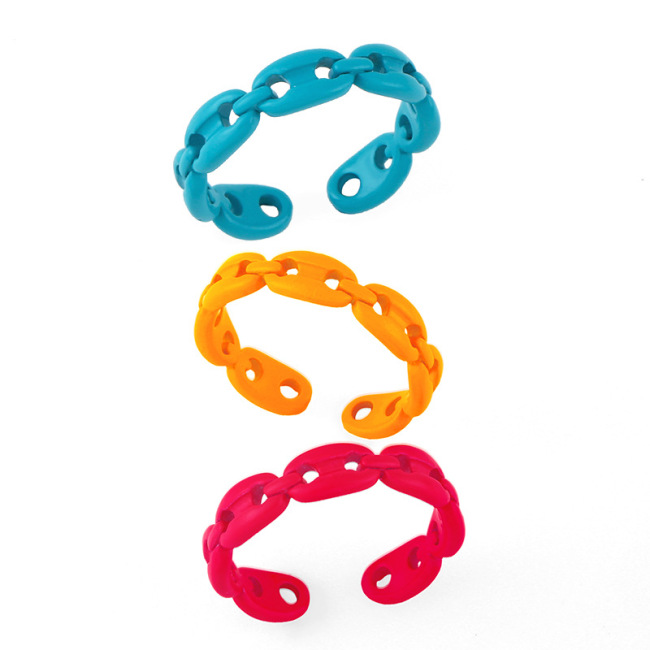 RA1021  Hot Fashion Neon Enamel Rainbow Colored  Brass Metal Stackable link chains Rings for Ladies