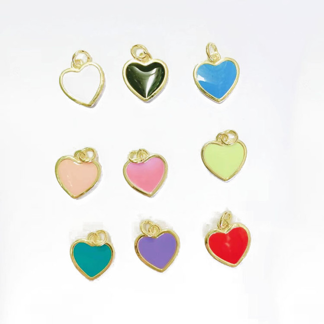 JS1584 dainty mini 18k Gold Plated brass colorful enamel heart charms Pendant