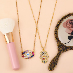 NZ1187 fashion gold brass hamas hand pendant ladies necklace charm copper with CZ evil eyes women necklace