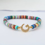 BC1260 Rainbow Polymer Clay Disc Heishi beaded Zircon CZ Micro Pave Heart Cross Charm Bracelet