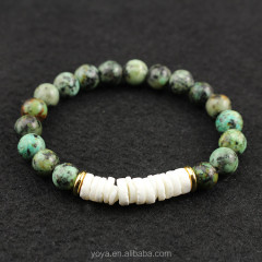 BRP1524 Fashion white shell disc bracelets,gold accent spacer bead with gemstone elastic bracelet