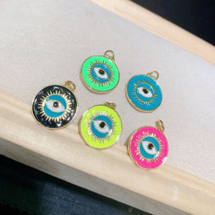 JS1558 Gold Plated brass metal rainbow multi colored evil eyes enamel charms Pendant