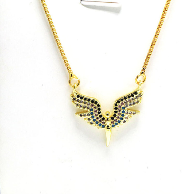 NZ1269 Dainty Gold Plated CZ Micro pave Angel Archangel Wings Protection Necklace
