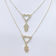NZ1234 Fashion 18K Gold CZ diamond micro pave girl and boy heart charms Pendant Necklaces jewelry gift for lady