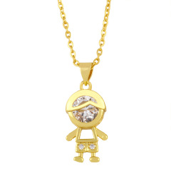 Dainty Mini 18k Gold Plated CZ Micro Pave Boy and Girl Kids Child Children Charm Pendant Chain Necklace