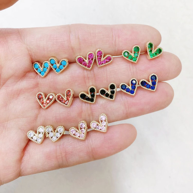 EC1792 Valentine's Day Jewelry Gift, Gold CZ Stud Earrings,Dainty CZ Diamond Heart Charm Stud Earrings