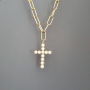 Chic Gold Plated Stainless Steel Paperclip Chain Pearl Coin Statement Pendant Layering Necklace Jewelry,Cross Pendant Necklace