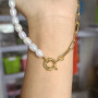 NP1020 Fashion Popular Chic Gold Half Freshwater Pearl Half Paperclip Link Chain Spring Sailors Spring Clasp Necklace