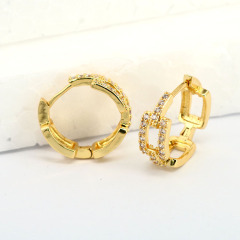 EC1688 Dainty Small 18K Gold plated Crystal CZ Micro Pave Cuban Curb Chain Hoops Earrings for Ladies