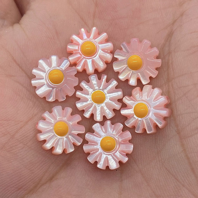 SP4231 Carved Rainbow Multi Colored Pink Yellow Green Blue White Freshwater shell Daisy Flower Sunflower Beads