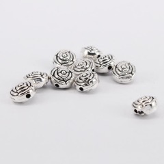 JS1399 Antique silver tone metal rose flower spacer beads