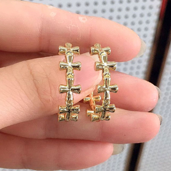 EC1638 Popular Chic Dainty 18k Gold Plated Zircon CZ Micro Hoops with Cross Charm Huggie Earring