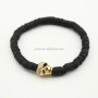 BRA0783 Fashion black polymer clay heishi beaded diamond skull bracelet,cz micro skull head bracelet