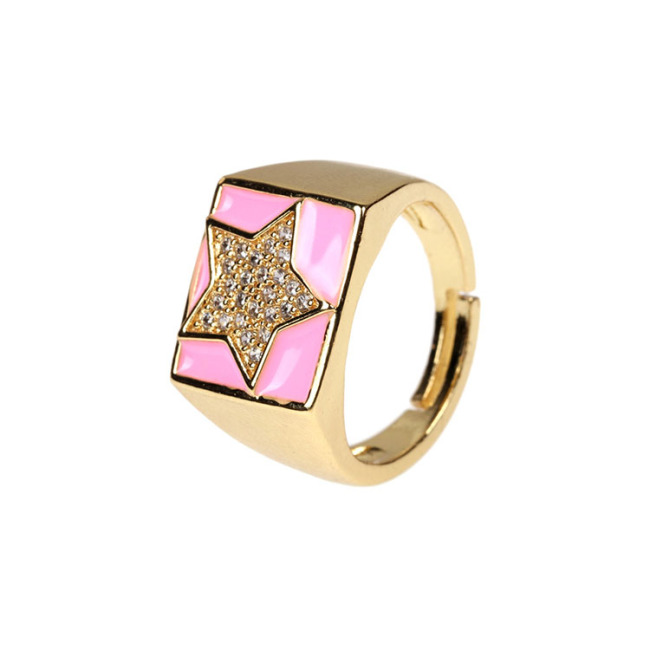 RM1206 Hot Selling Enamel 18k Gold Plated Star Square Adjustable Rings for Ladies