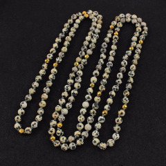 NE2490 hand knotted dalmation jasper gemstone beads chain long necklace for women