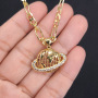 NZ1297 Fashion Gold Plated Diamond Micro Pave CZ Saturn Planet Pendant with Figaro Chain Necklace
