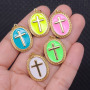 JS1578 18K Gold Plated brass metal enamel colorful cross oval shape charms Pendant