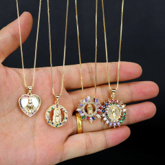 NZ1058 Gold Plated CZ Micro Pave Mother Virgin Mary Religious Chain Necklace Women Christian Jewelry Medal Pendant Necklace,