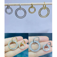EC1796 2021 Womans Fashion Gold Plated Clear CZ Baguette Micro Pave Circle Donut Dangle Charm Huggies Hoop Earrings