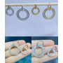 EC1796 2021 Womans Fashion Gold Plated Clear CZ Baguette Micro Pave Circle Donut Dangle Charm Huggies Hoop Earrings