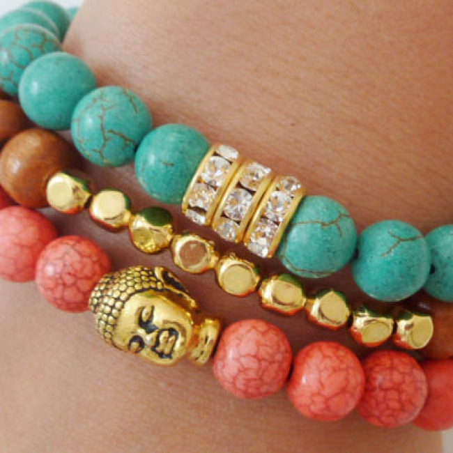 BR0002 Costume Jewelry bracelet, assorted bead bracelet,Gemstone Beads Elastic Buddha Bracelet