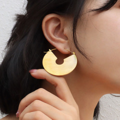 ES1101 High Quality Unique Chunky Trendy Matte Gold Plated Stainless Steel Stainless Steel Huggie  Earrings