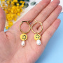 EP1011  Smiley Face Jewelry,Freshwater Pearl Earrings,Smiley Charm Stainless Steel Hoops