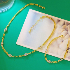 S11083 trendy 18k gold plated brass CZ diamond mirco pave evil eyes heart bracelet necklace jewelry set