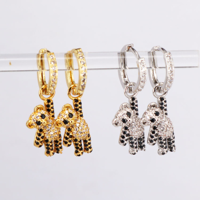 EC1481 Womans Fashion Women's CZ Micro Bear Charm Huggie Hoops Earring