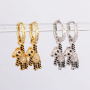 EC1481 Womans Fashion Women's CZ Micro Bear Charm Huggie Hoops Earring