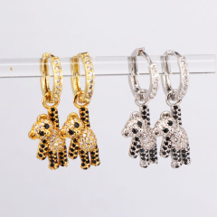 EC1481 Womans Fashion Women's CZ Micro Bear Charm Huggie Hoops Earring