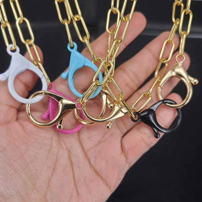 NM1249 Fashion Paper Clip Chain Enamel Rainbow Large Big Lobster Clasp CHoker Necklace