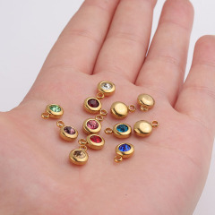 S1180 Mini Small Minimalist Gold Plated Rhinestone Crystal Pave Stainless Steel Birthstone Charms Pendants