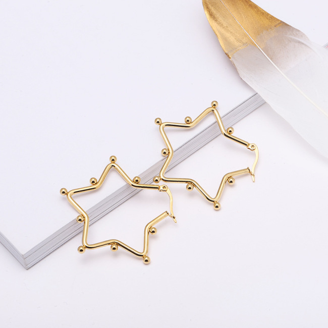 ES1042 New 2020 Women's Fashion,High Quality Gold Plated Stainless Steel Geometric Star Heart Hoop Earrings