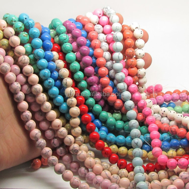 TB0322 Wholesale spring colour synthetic turquoise stone round beads