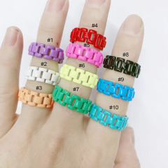 RA1026 New design Enamel Rainbow Colored  Brass Metal watch chain Stackable Rings jewelry for Ladies