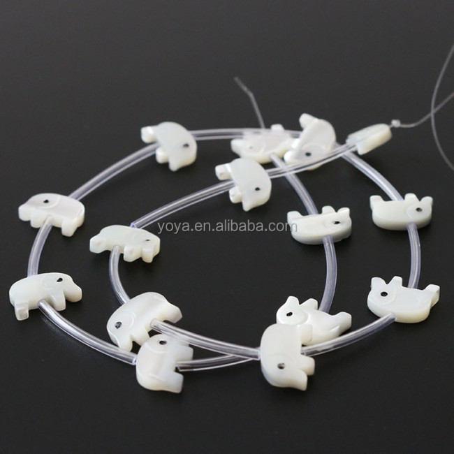 SP4094 White Mother of Pearl MOP Shell Elephant Animal Beads