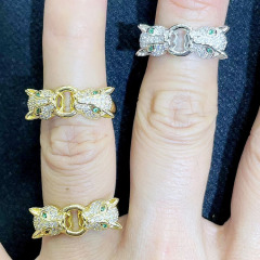 RM1294 Chic Dainty Gold Plated CZ Micro Pave Leopard Panther Head Rings for Women Ladies,Diamond Panther Animale Finger Rings