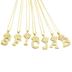 NZ1241 Bling Jewelry Gold Cubic Zirconia Diamond Crown Alphabet Letter Charm Pendant Chain Necklaces Initial jewelry for Women