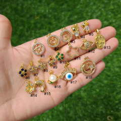 CZ8486 Dainty Minimalist Mini 18k Gold PlateCZ zircon Pave Saturn Planet Star,heart,flower floral charms,DIY CZ Jewelry supplies