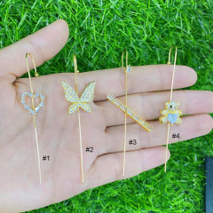 EC1744 CZ Pave Daisy Ear Wrap Crawler Hook Earring Modern Cane Ear Climber, Gold-plated Butterfly Edgy Ear Pin Cuff Earring EC1744 CZ Pave Daisy Ear Wrap Crawler Hook Earring Modern Cane Ear Climber, Gold-plated Butterfly Edgy Ear Pin Cuff Earring