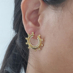 EC1675 Wholesale Bohemia CZ Micro Pave Stud Earrings ,Gold Plated Moon Stud Earring For Girls