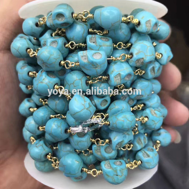 BCL1158 Hot sale White Turquoise Skull Beaded Rosary Chains