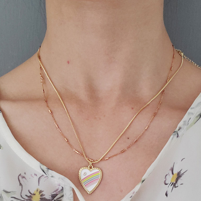 NZ1185 Fashion Jewelry Gold Plated Enamel Rainbow Love Heart Pendant Chain Necklace ,Valentine's Day Gift For Lover Mom