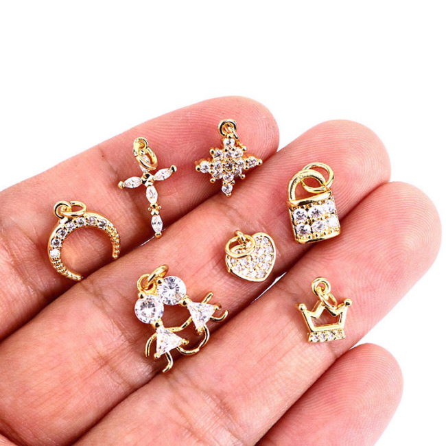 CZ7908 Dainty Mini Minimal Cubic Zirconia Diamond CZ Micro Pave Crescent Heart Bracelet Charms