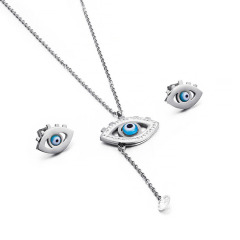 S11068 Fashion Protection Spiritual Jewelry Sets 18K Gold Plated Crystal Pave Evil Eyes Pendant Chain Necklace Jewelry sets
