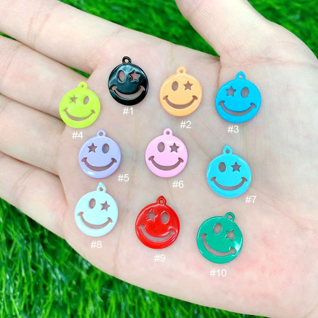 JS1610 Fashion Cute Multicolor Enamel Neon Rainbow Brass Smiley Happy Face Charm Pendant for Jewelry Making,